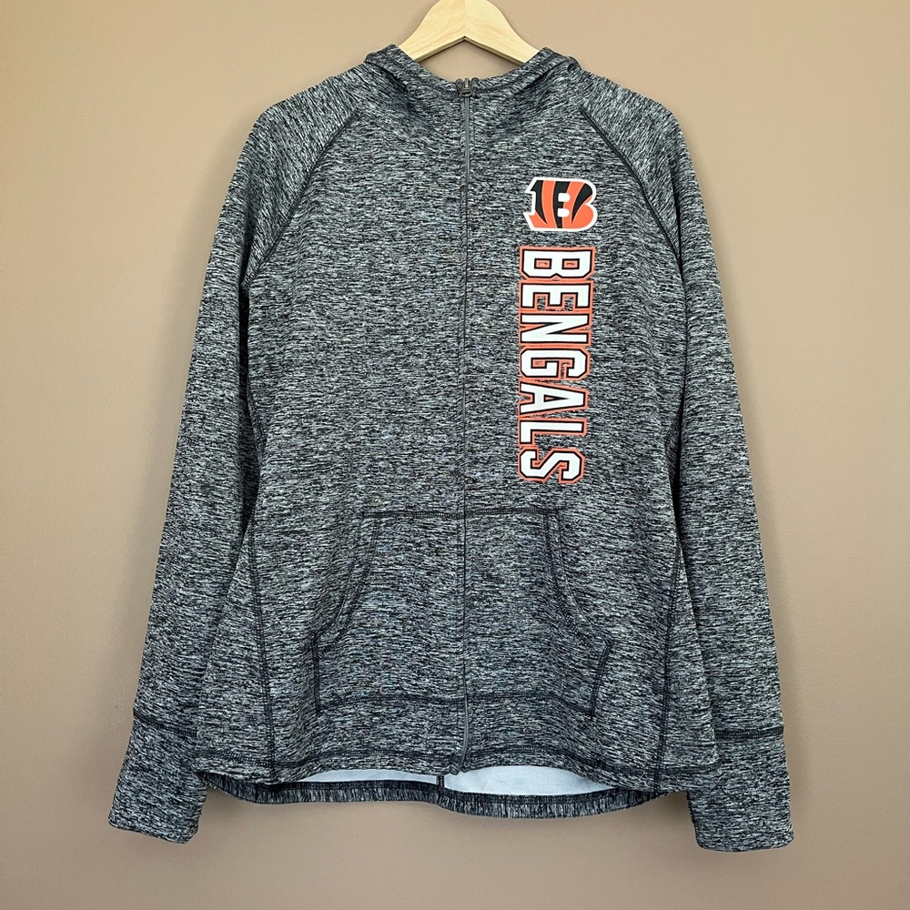 {NFL} Cincinnati Bengals Full Zip Jacket with Hood in Heathered Grey - Womens XL